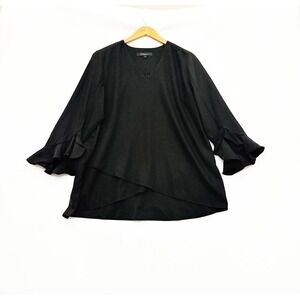 Calessa Tunic Top Size Large Black‎ Bell Slv Layered Relaxed Whimsigoth LS Flowy